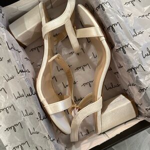 Lulu's Cream Satin Block Heel Sandals